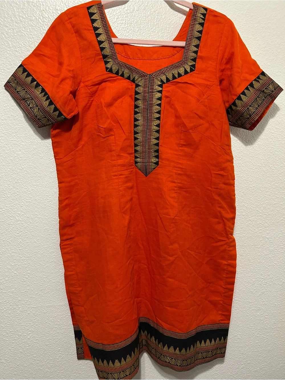 Orange Embroidered Short Sleeve Tunic - Unbranded